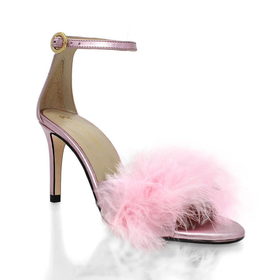 KELLY 85 - Rosa Metalico Regina Romero Zapato Sandalia Zapatilla Tacon Alto Para Dama en Piel