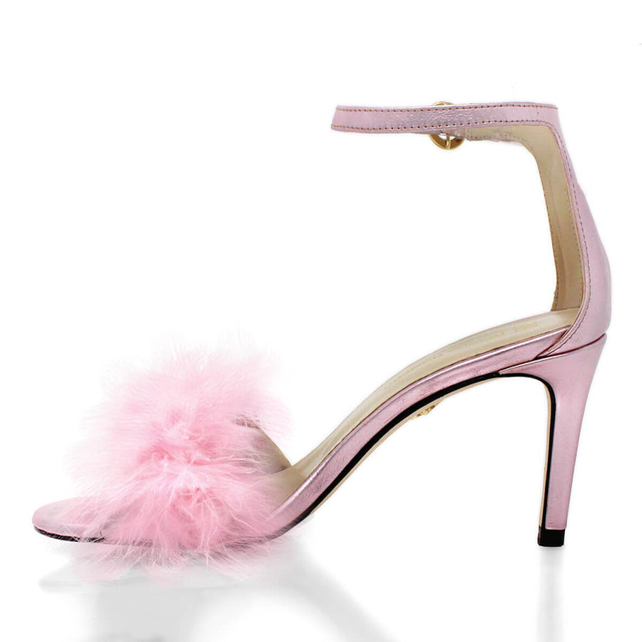 KELLY 85 - Rosa Metalico Regina Romero Zapato Sandalia Zapatilla Tacon Alto Para Dama en Piel
