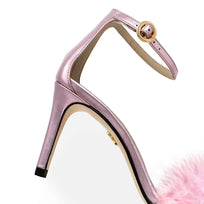 KELLY 85 - Rosa Metalico Regina Romero Zapato Sandalia Zapatilla Tacon Alto Para Dama en Piel