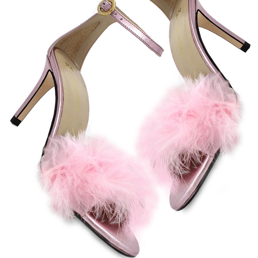 KELLY 85 - Rosa Metalico Regina Romero Zapato Sandalia Zapatilla Tacon Alto Para Dama en Piel