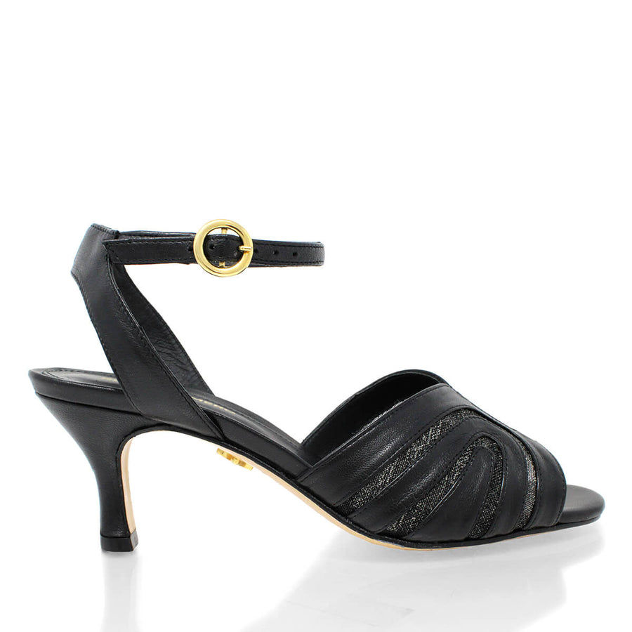 LIKA 60 - Black Regina Romero Low Heel Sandal Shoe for Women in Leather
