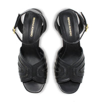 LIKA 60 - Black Regina Romero Low Heel Sandal Shoe for Women in Leather