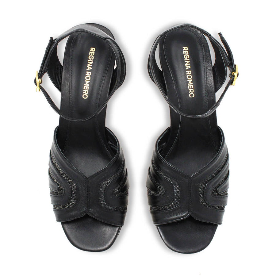 LIKA 60 - Black Regina Romero Low Heel Sandal Shoe for Women in Leather
