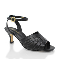 LIKA 60 - Black Regina Romero Low Heel Sandal Shoe for Women in Leather