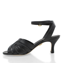 LIKA 60 - Black Regina Romero Low Heel Sandal Shoe for Women in Leather