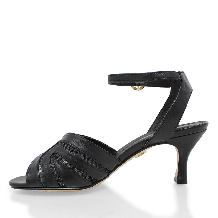 LIKA 60 - Black Regina Romero Low Heel Sandal Shoe for Women in Leather