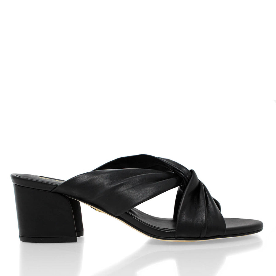 LINDA 55 - Black Regina Romero Low Heel Sandal Shoe for Women in Leather