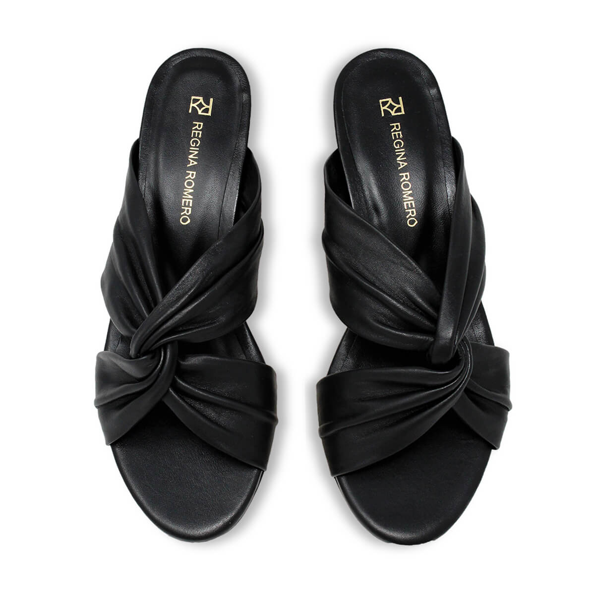LINDA 55 - Black Regina Romero Low Heel Sandal Shoe for Women in Leather