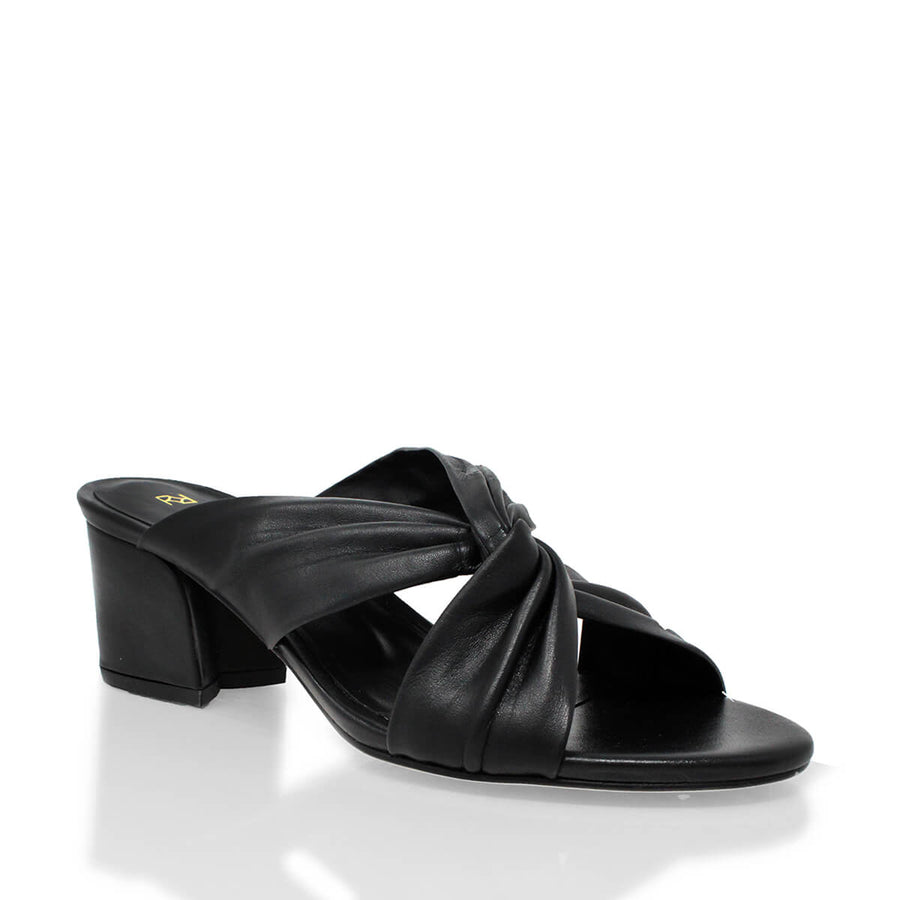 LINDA 55 - Black Regina Romero Low Heel Sandal Shoe for Women in Leather