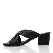 LINDA 55 - Black Regina Romero Low Heel Sandal Shoe for Women in Leather