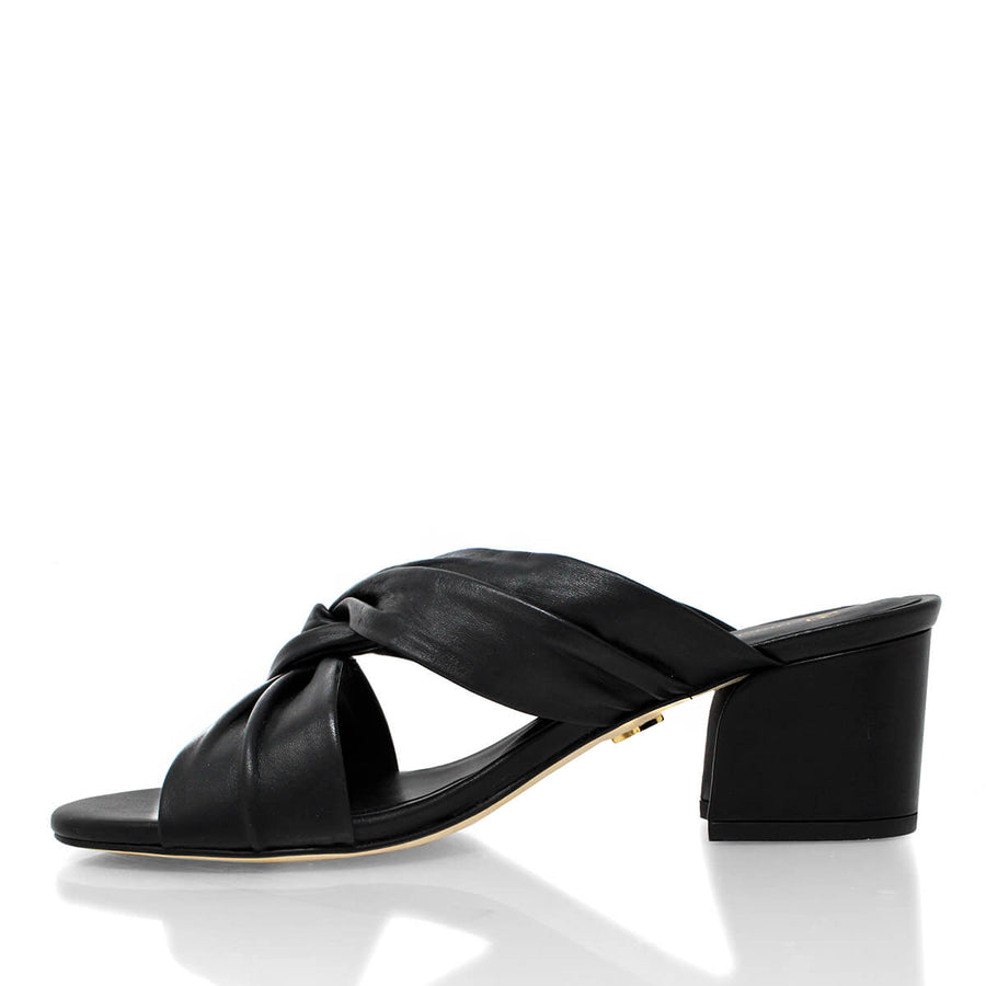 LINDA 55 - Black Regina Romero Low Heel Sandal Shoe for Women in Leather