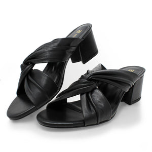 LINDA 55 - Black Regina Romero Low Heel Sandal Shoe for Women in Leather