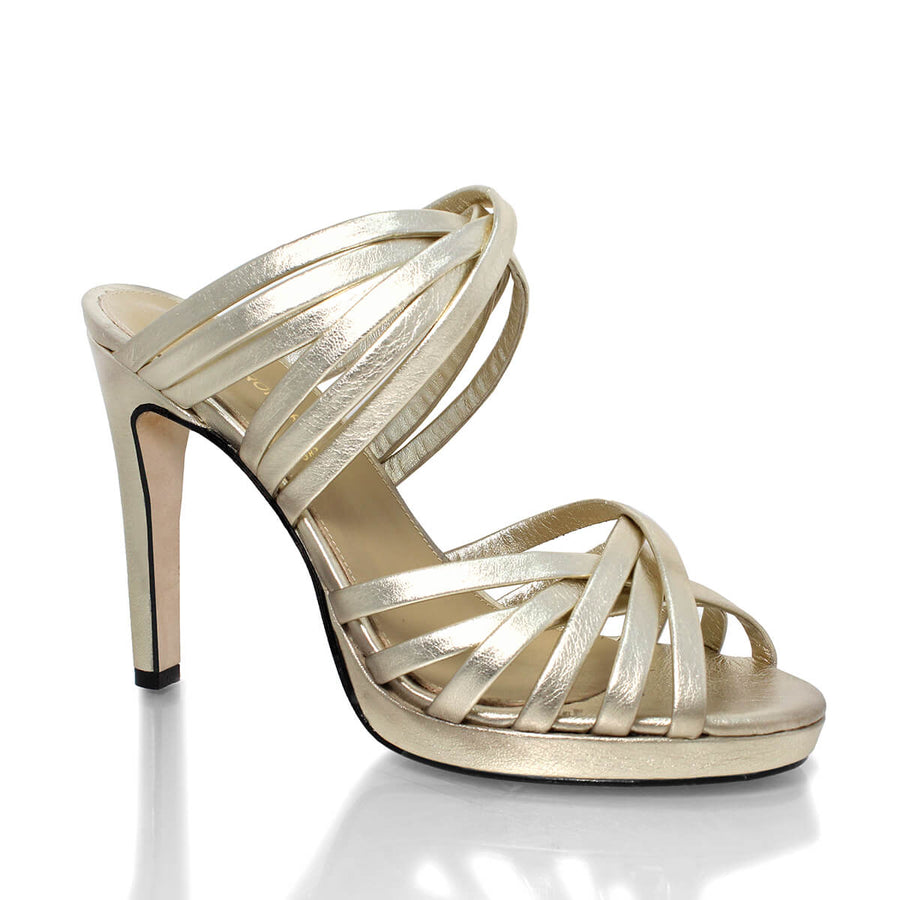 MINERVA 105 - Champagne Regina Romero Zapato Zapatilla Tacon Alto Para Dama en Piel