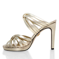 MINERVA 105 - Champagne Regina Romero Zapato Zapatilla Tacon Alto Para Dama en Piel