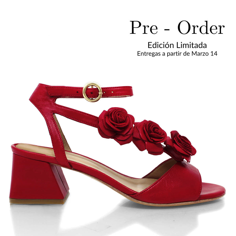 MIRACLE 50 - Rojo Regina Romero Zapato Sandalia Zapatilla Tacon Bajo Para Dama en Piel