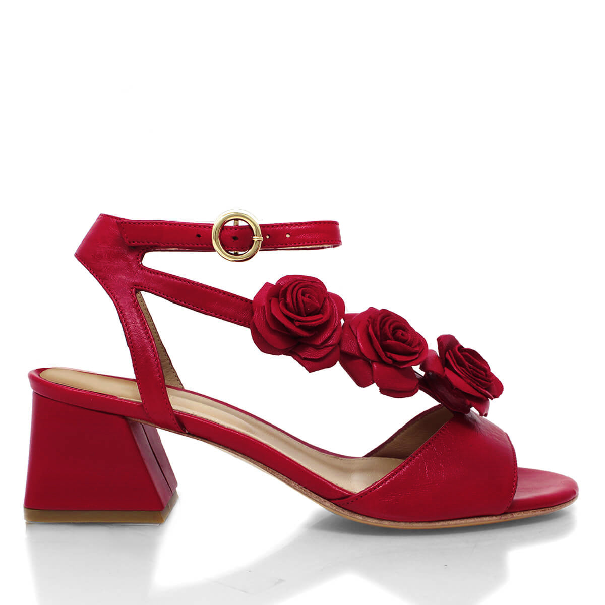 MIRACLE 50 - Rojo Regina Romero Zapato Sandalia Zapatilla Tacon Bajo Para Dama en Piel