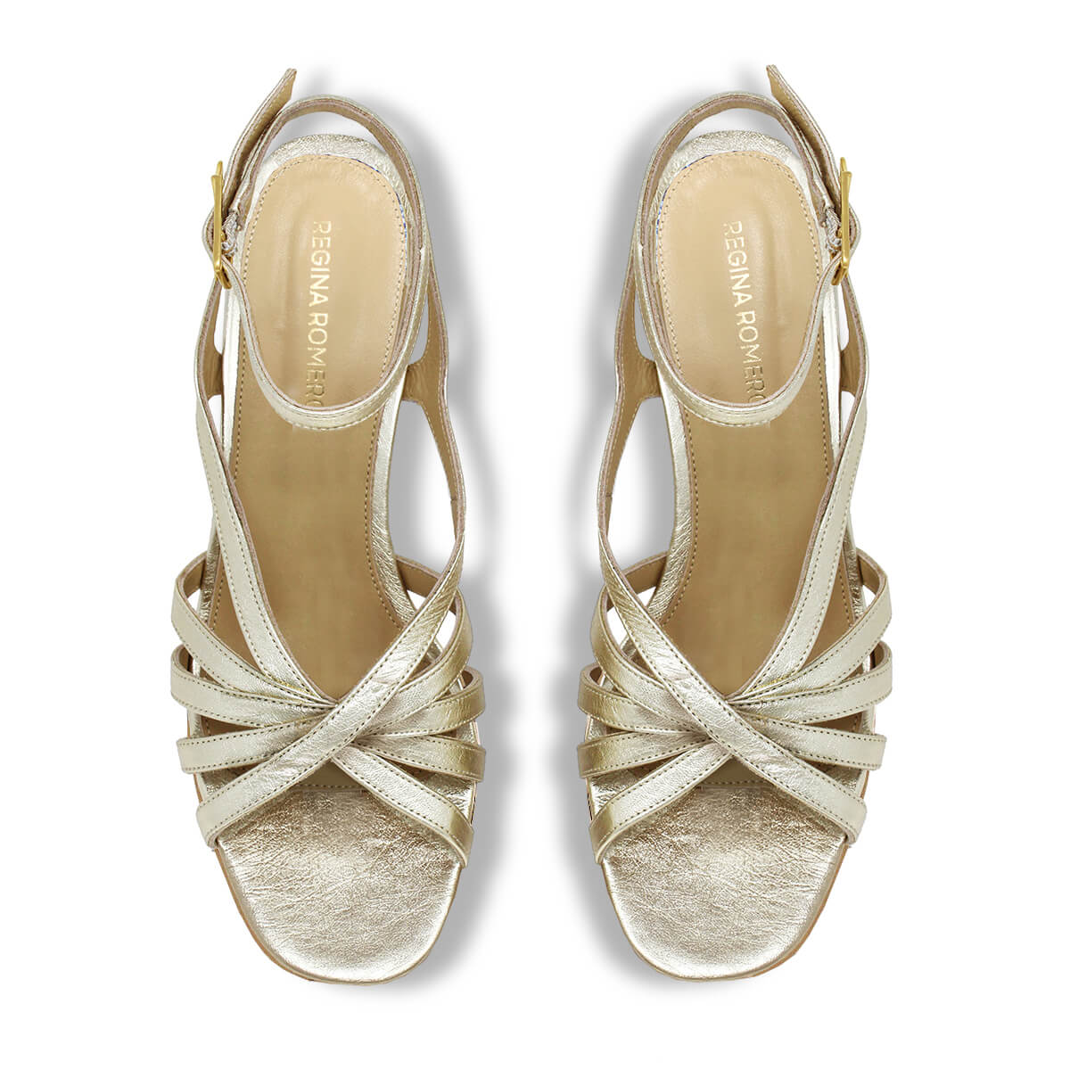 MIRA 60 - Champagne Regina Romero Zapato Sandalia Zapatilla Tacon Bajo Para Dama en Piel
