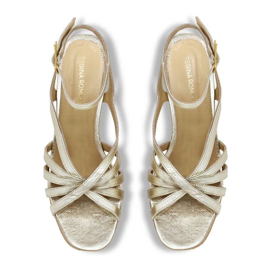MIRA 60 - Champagne Regina Romero Zapato Sandalia Zapatilla Tacon Bajo Para Dama en Piel