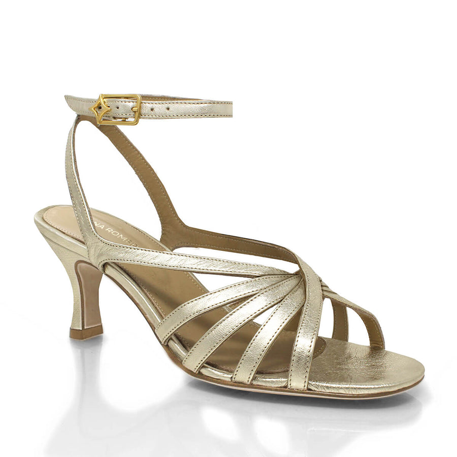 MIRA 60 - Champagne Regina Romero Zapato Sandalia Zapatilla Tacon Bajo Para Dama en Piel