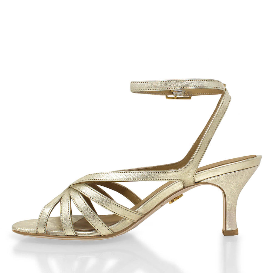 MIRA 60 - Champagne Regina Romero Zapato Sandalia Zapatilla Tacon Bajo Para Dama en Piel