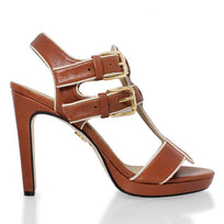 NINFA 105 - Tan Regina Romero Zapato Zapatilla Tacon Alto Para Dama en Piel