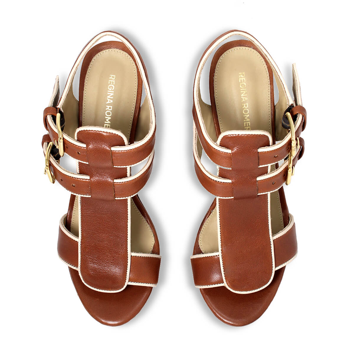 NINFA 105 - Tan Regina Romero Zapato Zapatilla Tacon Alto Para Dama en Piel