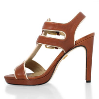 NINFA 105 - Tan Regina Romero Zapato Zapatilla Tacon Alto Para Dama en Piel