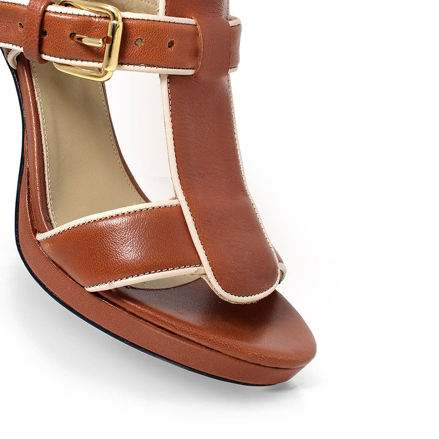 NINFA 105 - Tan Regina Romero Zapato Zapatilla Tacon Alto Para Dama en Piel