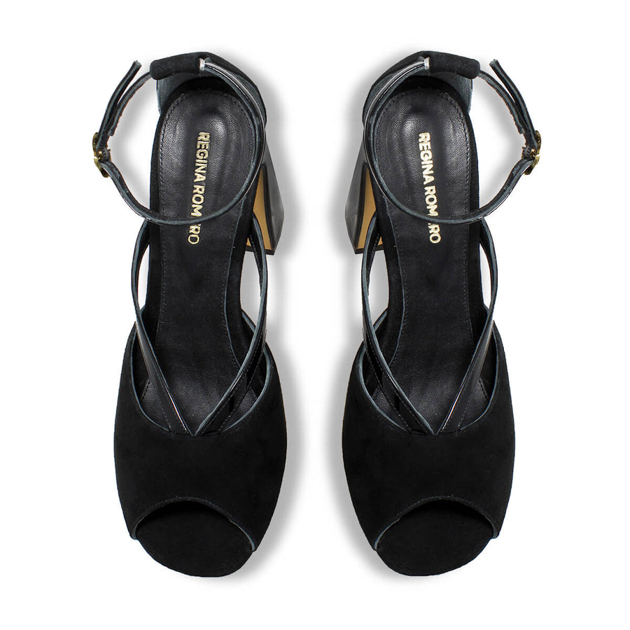 CAPRI 95 - Negro Regina Romero Zapato Zapatilla Tacon Alto Para Dama en Piel