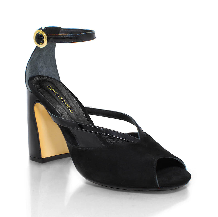 CAPRI 95 - Negro Regina Romero Zapato Zapatilla Tacon Alto Para Dama en Piel