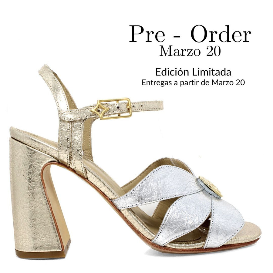 TRIXIE 95 - Oro Y Plata Regina Romero Zapato Zapatilla Tacon Alto Para Dama en Piel