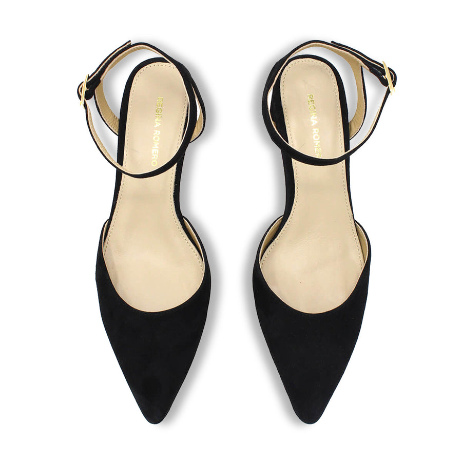 URSULA 50 - Black Suede Regina Romero Low Heel Sneaker Shoe for Women in Leather