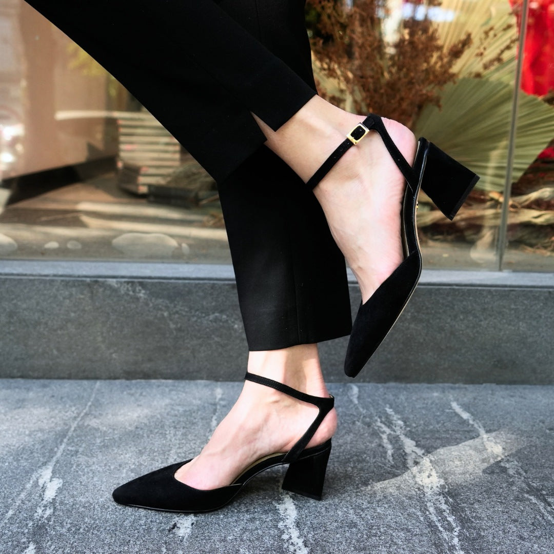 URSULA 50 - Black Suede Regina Romero Low Heel Sneaker Shoe for Women in Leather