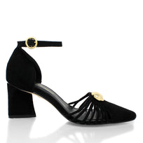 VENECIA 50 - Ante Negro Regina Romero Zapato Zapatilla Tacon Bajo Para Dama en Piel