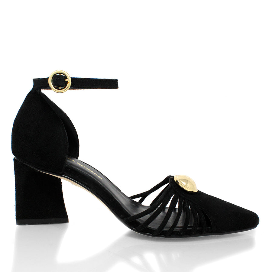 VENECIA 50 - Ante Negro Regina Romero Zapato Zapatilla Tacon Bajo Para Dama en Piel