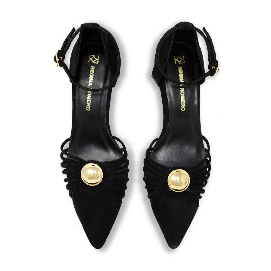 VENECIA 50 - Ante Negro Regina Romero Zapato Zapatilla Tacon Bajo Para Dama en Piel