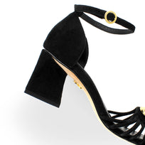 VENECIA 50 - Ante Negro Regina Romero Zapato Zapatilla Tacon Bajo Para Dama en Piel