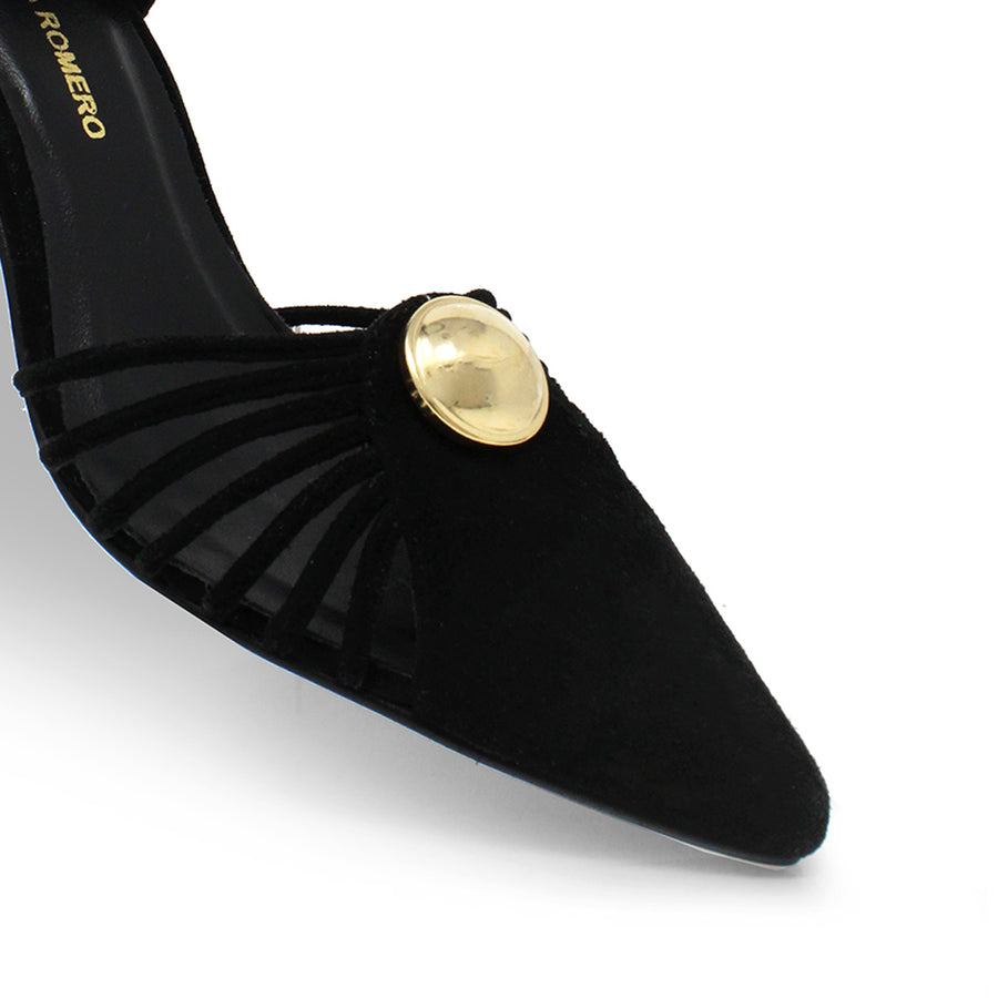VENECIA 50 - Ante Negro Regina Romero Zapato Zapatilla Tacon Bajo Para Dama en Piel