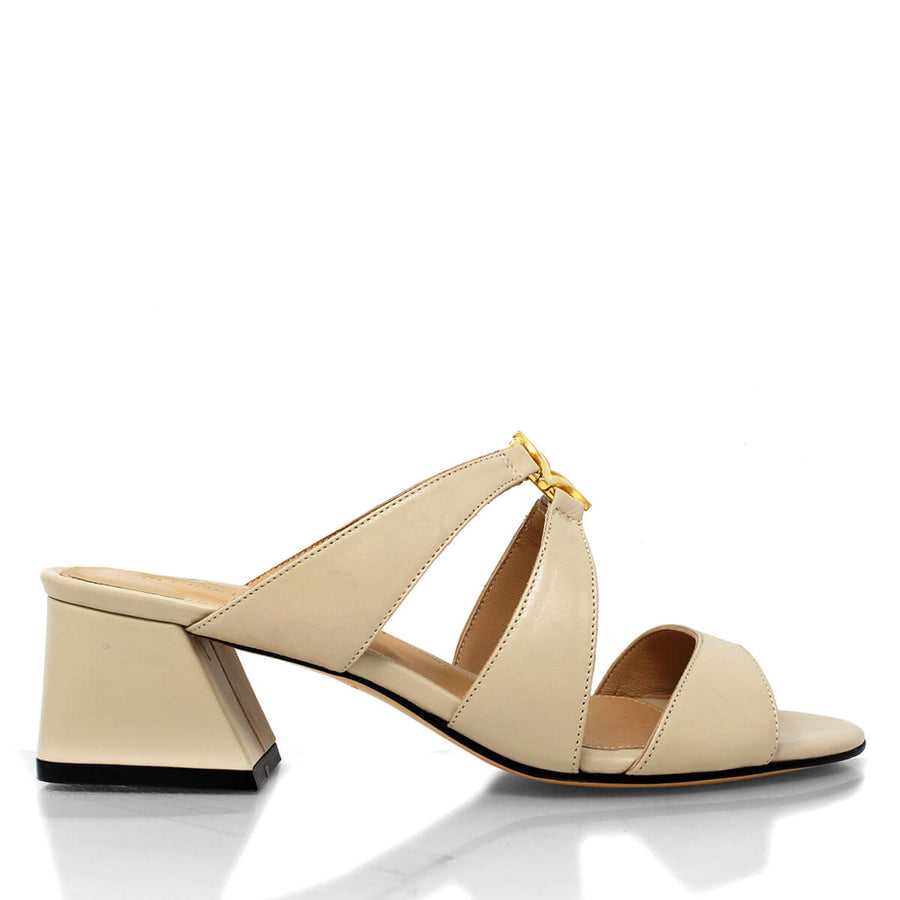 VINCI 50 - Beige Regina Romero Zapato Sandalia Zapatilla Tacon Bajo Para Dama en Piel