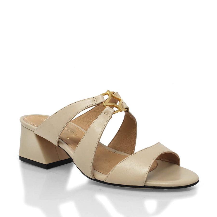 VINCI 50 - Beige Regina Romero Zapato Sandalia Zapatilla Tacon Bajo Para Dama en Piel