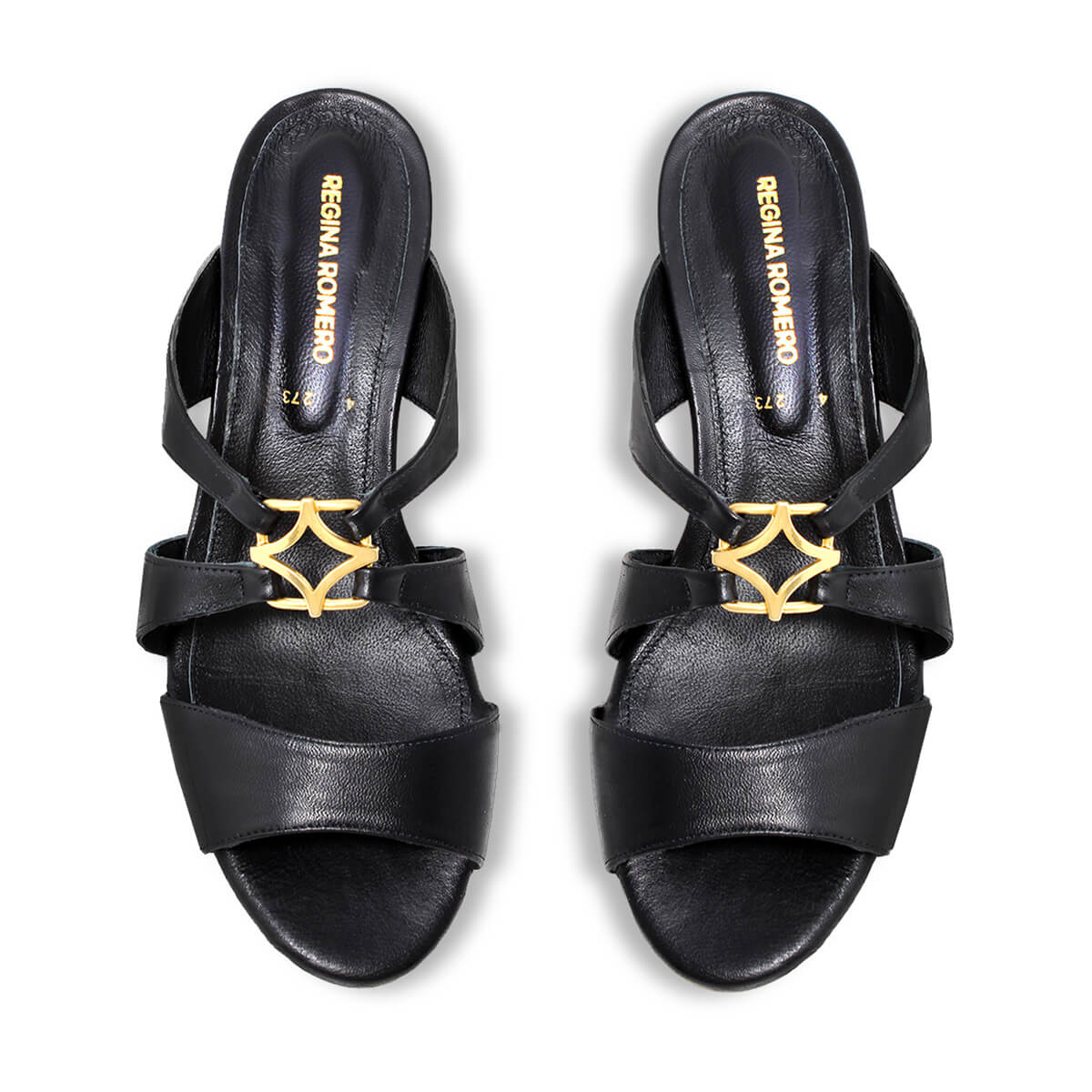 VINCI 50 - Negro Regina Romero Zapato Sandalia Zapatilla Tacon Bajo Para Dama en Piel