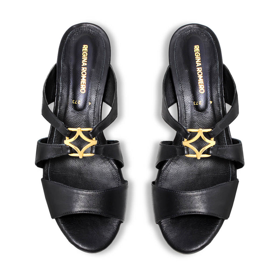 VINCI 50 - Negro Regina Romero Zapato Sandalia Zapatilla Tacon Bajo Para Dama en Piel