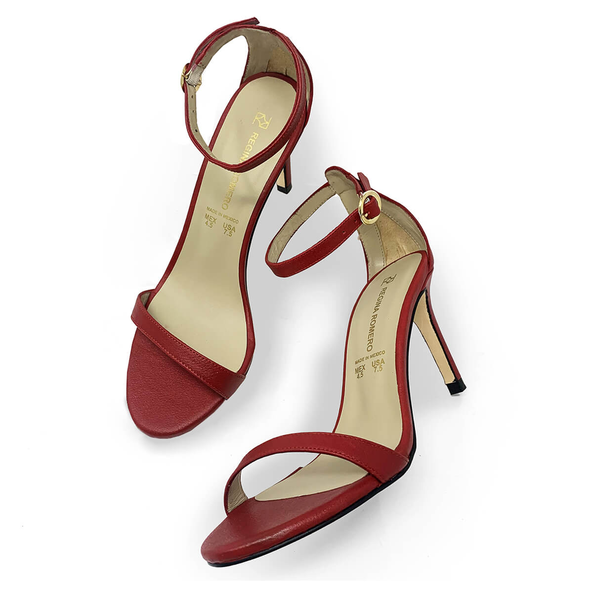 YVETTE 85 - Red Regina Romero High Heel Sandal Shoe for Women in Leather