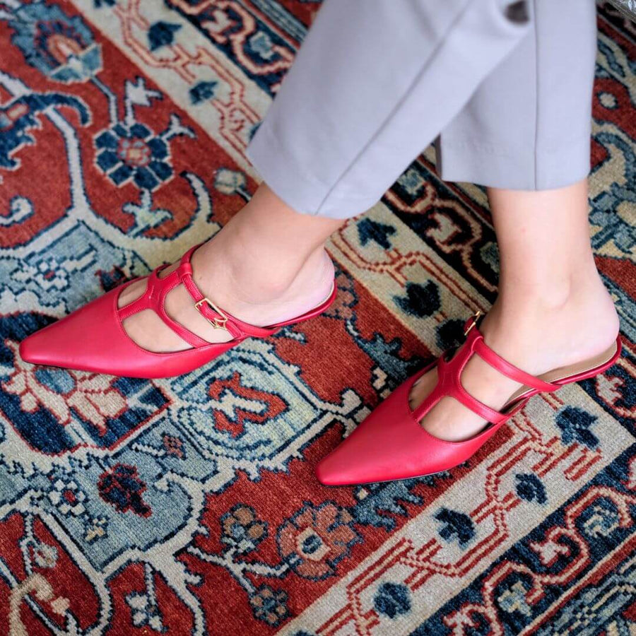 SILVIA 30 - Rojo Regina Romero Zapato Zapatilla Tacon Bajo Para Dama en Piel
