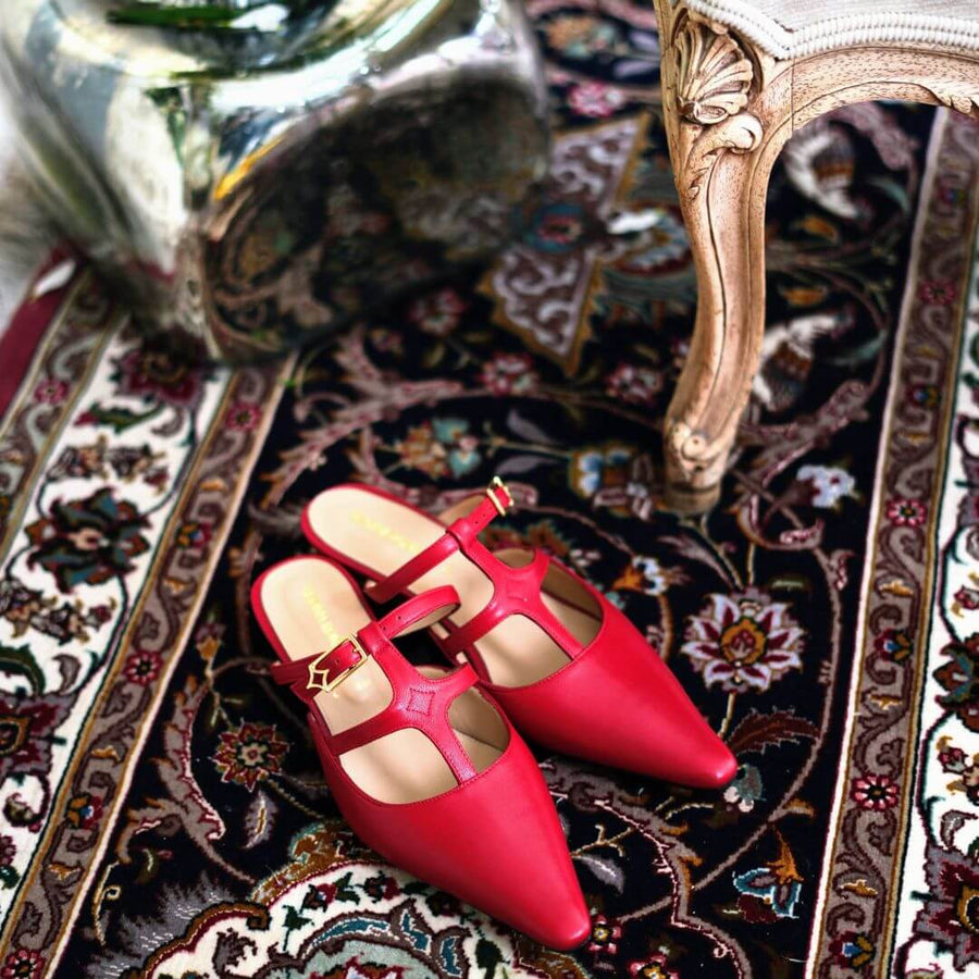 SILVIA 30 - Rojo Regina Romero Zapato Zapatilla Tacon Bajo Para Dama en Piel