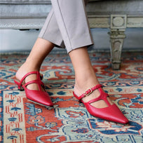 SILVIA 30 - Rojo Regina Romero Zapato Zapatilla Tacon Bajo Para Dama en Piel