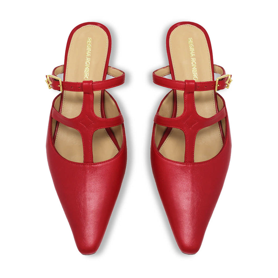 SILVIA 30 - Rojo Regina Romero Zapato Zapatilla Tacon Bajo Para Dama en Piel
