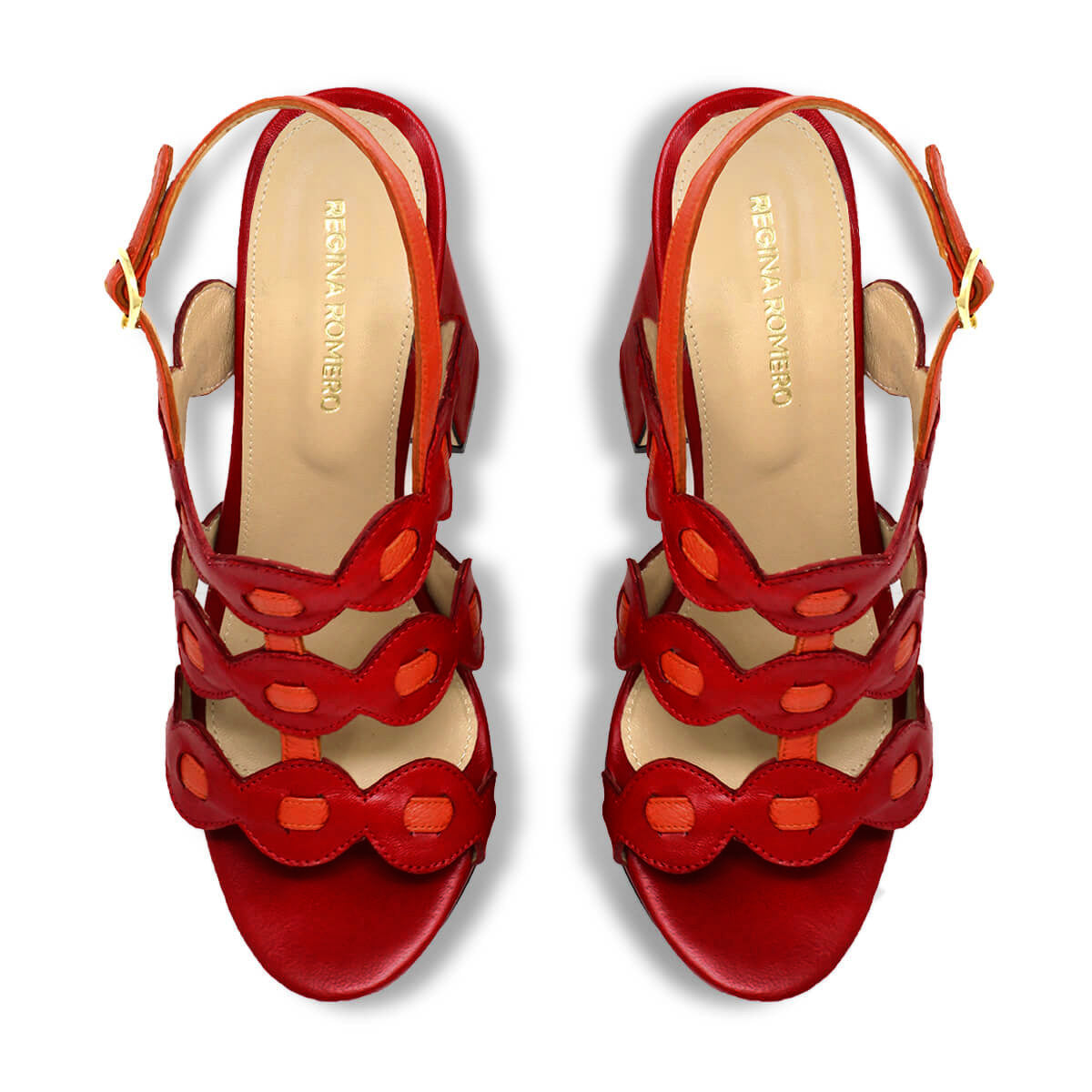 AGNI 135 - Rojo y Naranja Regina Romero Zapato Sandalia Plataforma Tacon Alto Para Dama en Piel