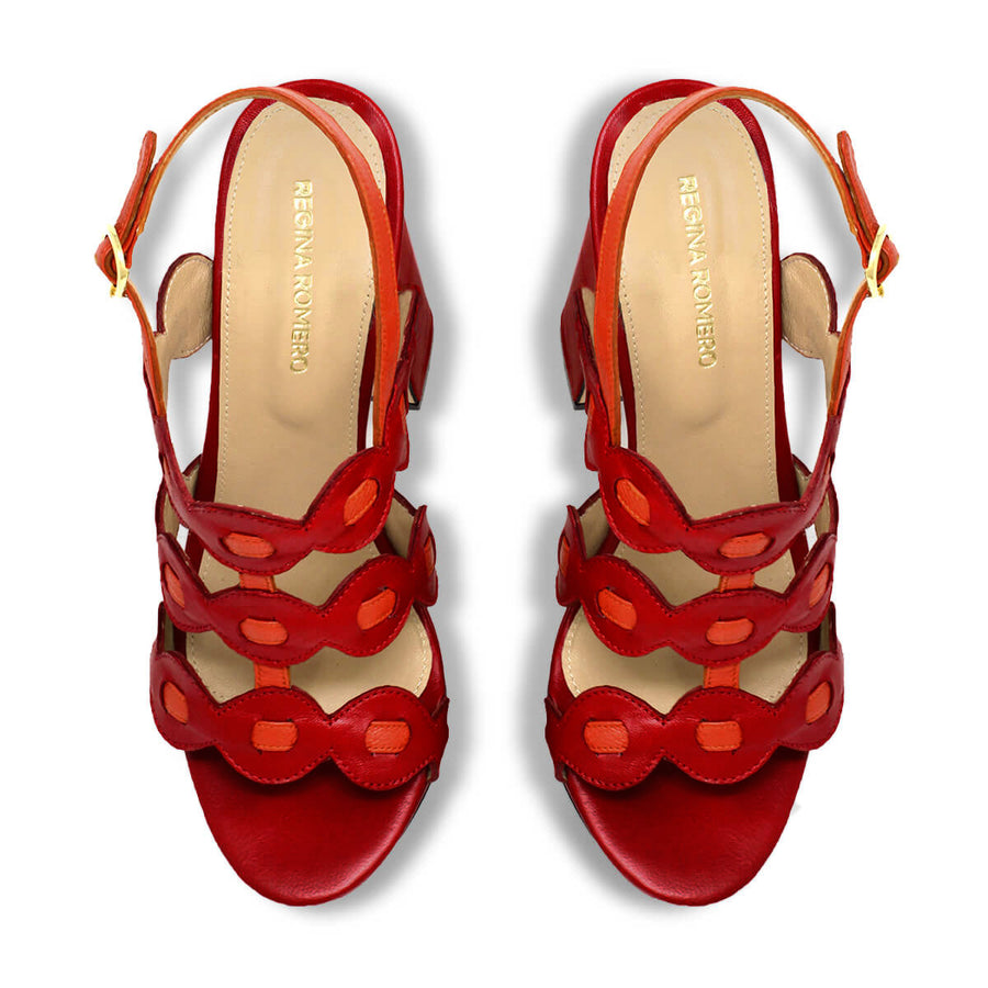 AGNI 135 - Rojo y Naranja Regina Romero Zapato Sandalia Plataforma Tacon Alto Para Dama en Piel