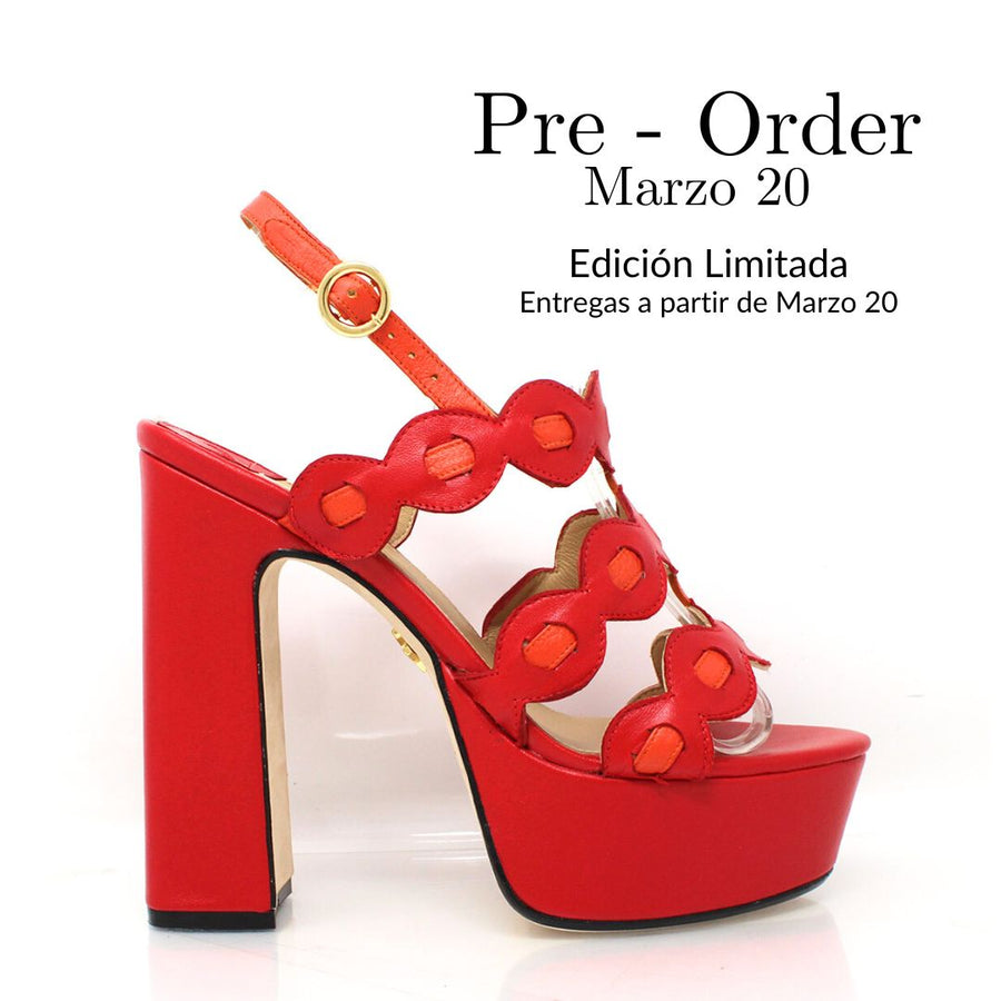 AGNI 135 - Rojo y Naranja Regina Romero Zapato Sandalia Plataforma Tacon Alto Para Dama en Piel